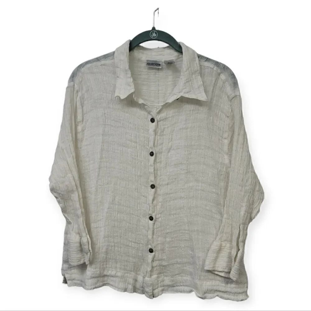 Chicos linen button down top, size 3